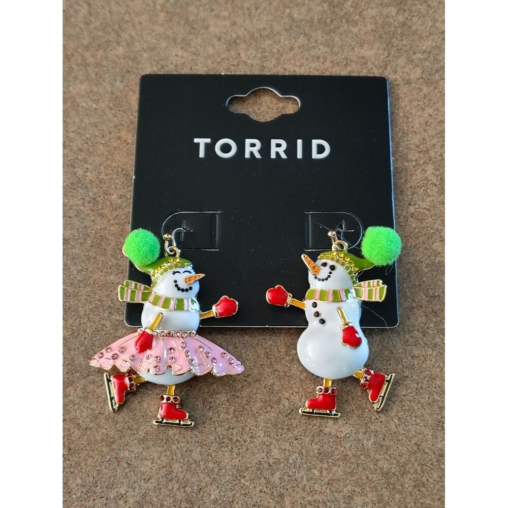 New Torrid Ice Skating Snowmen Holiday Winter Earrings